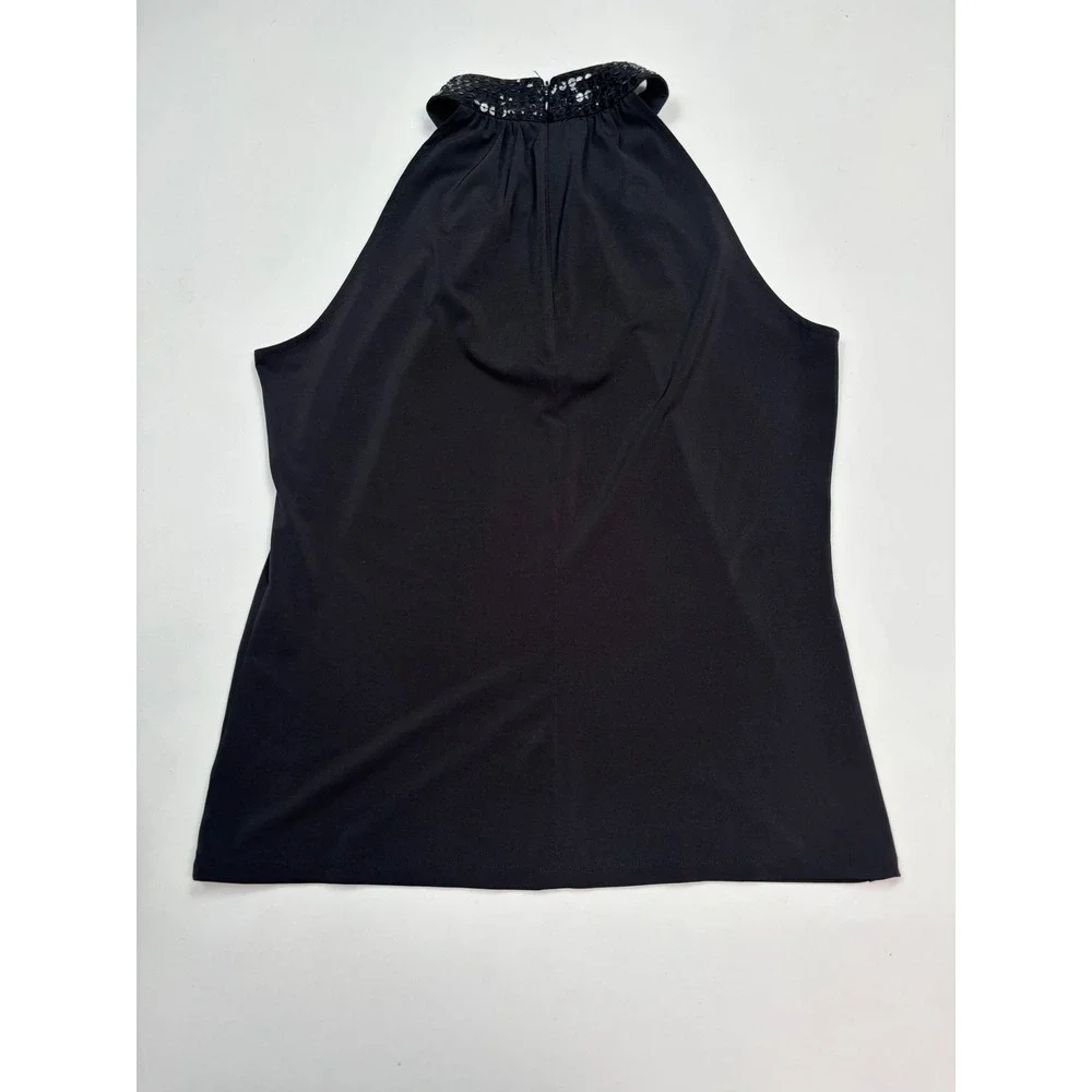 Michael Kors Women Black Sequin Halter Neck Top Sleeveless Blouse Size M